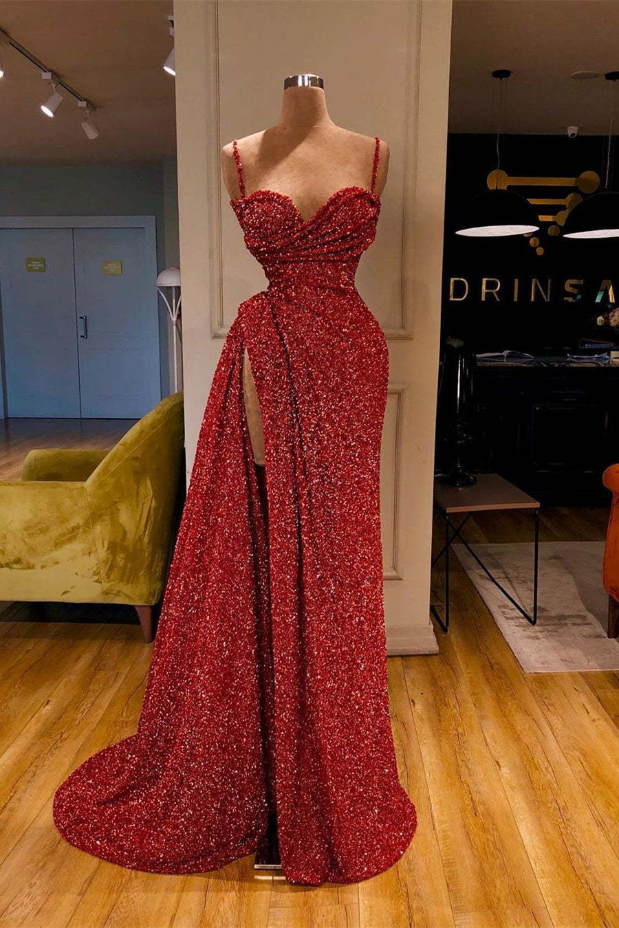 BMbride Sexy Long Mermaid Spaghetti Straps Sequins Prom Dress With Slit BMbride