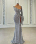 BMbride Sexy Long One Shoulder Sequins Slit Prom Dress Mermaid BMbride