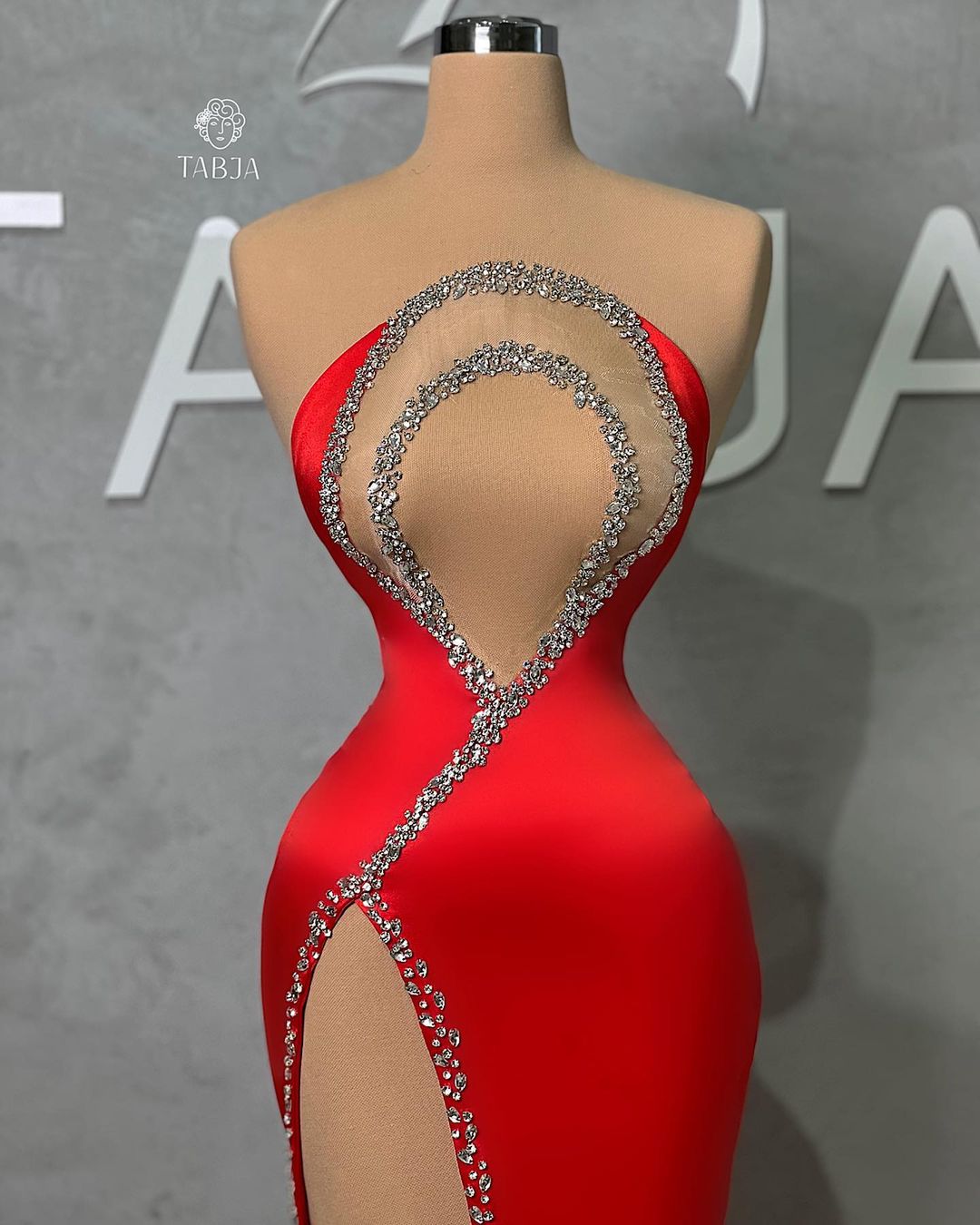 BMbride Sexy Long Red Mermaid Beading Sleeveless Prom Dress With Slit BMbride