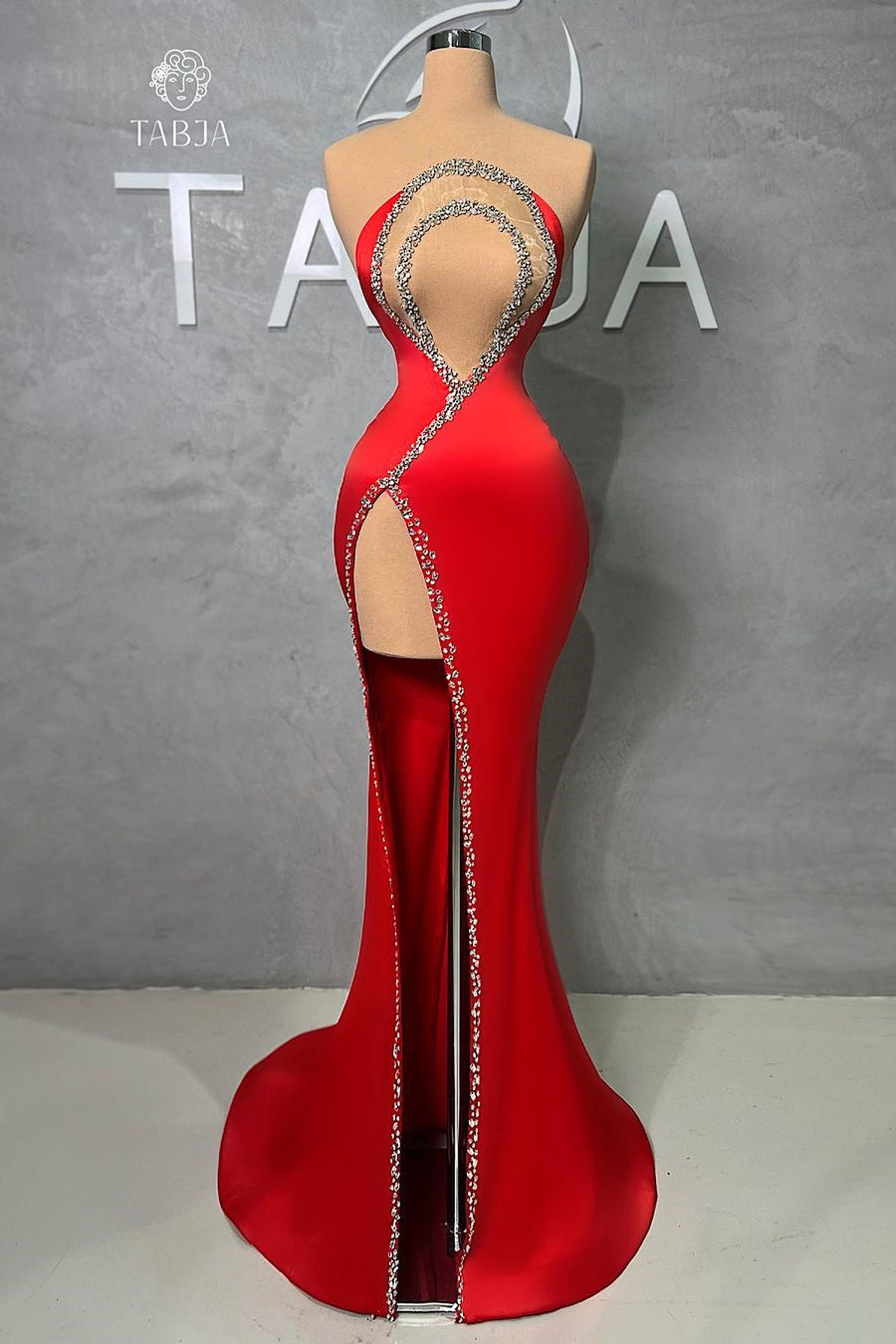 BMbride Sexy Long Red Mermaid Beading Sleeveless Prom Dress With Slit BMbride