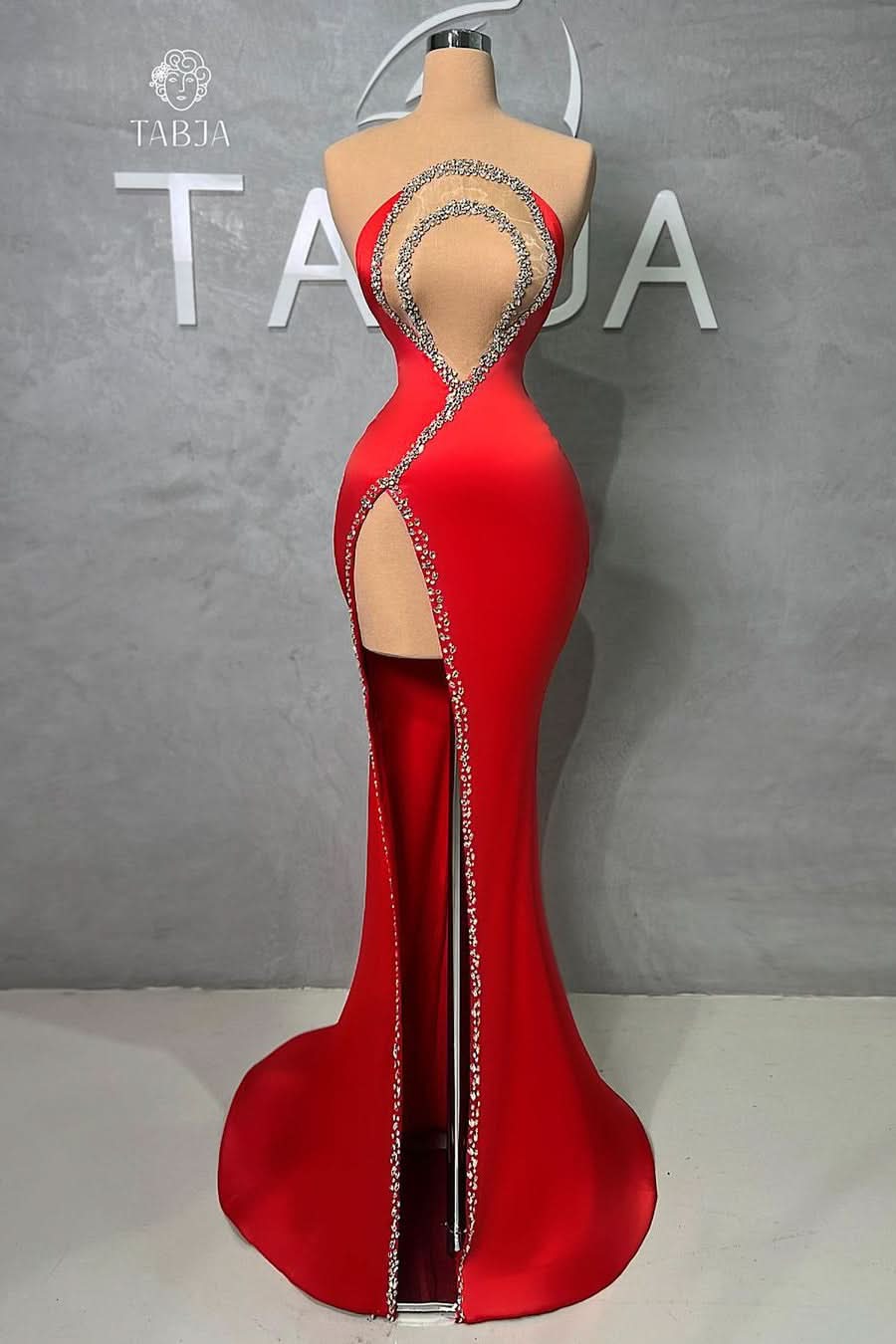 BMbride Sexy Long Red Mermaid Beading Sleeveless Prom Dress With Slit BMbride