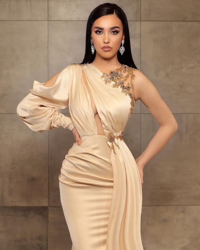 BMbride Sexy Mermaid One-Shoulder Charmeuse Prom Dress with Beadings BMbride