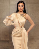 BMbride Sexy Mermaid One-Shoulder Charmeuse Prom Dress with Beadings BMbride