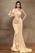 BMbride Sexy Mermaid One-Shoulder Charmeuse Prom Dress with Beadings BMbride