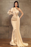 BMbride Sexy Mermaid One-Shoulder Charmeuse Prom Dress with Beadings BMbride