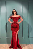 BMbride Sexy Off The Shoulder Front-Split Prom Dresses With Long Sleeves BMbride