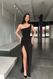 Sexy One Shoulder Mermaid Evening Dress Side Split Party Gown BM bride