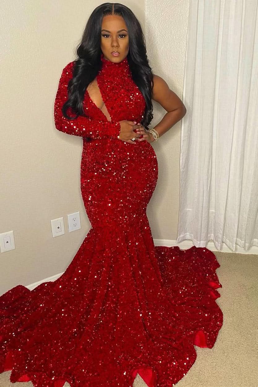 BMbride Sexy One-sleeve One-shoulder Floor-Length Prom Dress BMbride