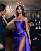 BMbride Sexy Purple Long Glitter Sleeveless Slit Mermaid Prom Dresses BMbride