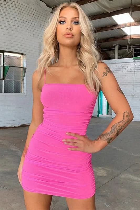 Luxurious Satin Ruched V-Neck Spaghetti Straps Sleeveless Homecoming Dresses BM bride