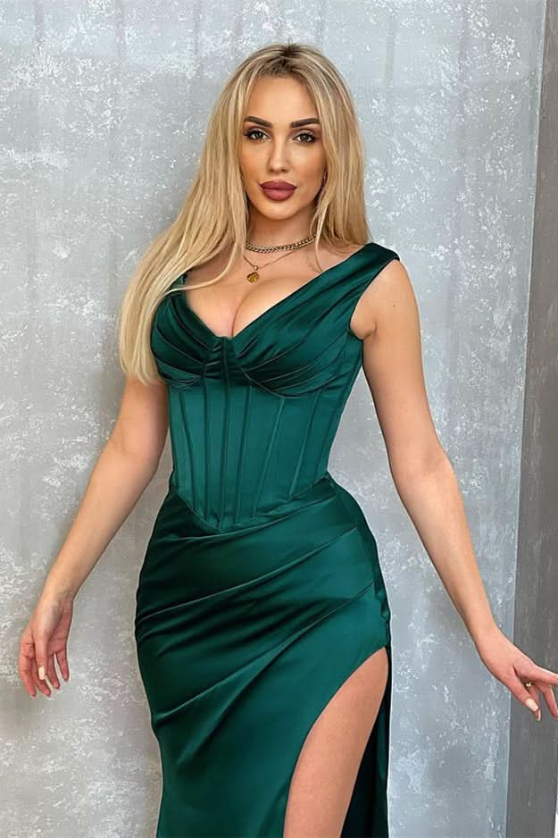 BMbride Sexy Sleeveless Dark Green Long Split Prom Dress BMbride