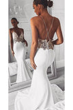 BMbride Sexy Spaghetti Straps Pretty Mermaid Long Beach Elegant Wedding Dresses with Lace BMbride