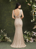 Sexy Spaghetti Straps Sleeveless Mermaid Sequins Floor-Length Dress BMbride