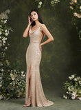 Sexy Spaghetti Straps Sleeveless Mermaid Sequins Floor-Length Dress BMbride