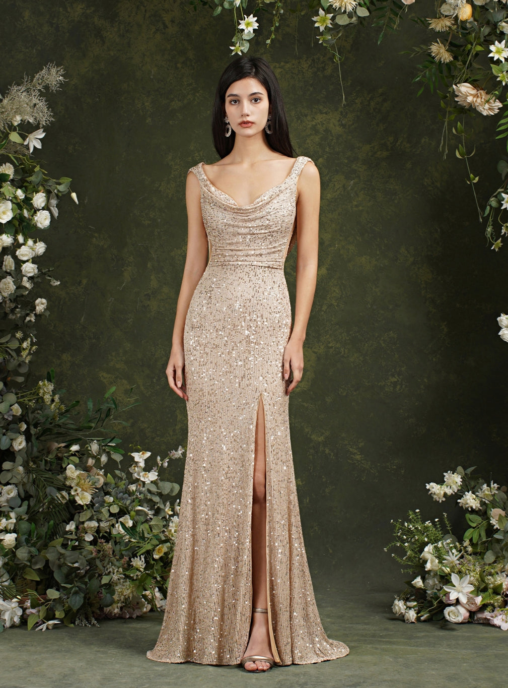 Sexy Spaghetti Straps Sleeveless Mermaid Sequins Floor-Length Dress BMbride