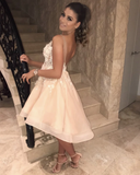 BMbride Sexy Spaghetti Straps V Neck Homecoming Dress | Chic Appliques Flowers Short Homecoming Dress BMbride