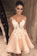 BMbride Sexy Spaghetti Straps V Neck Homecoming Dress | Chic Appliques Flowers Short Homecoming Dress BMbride