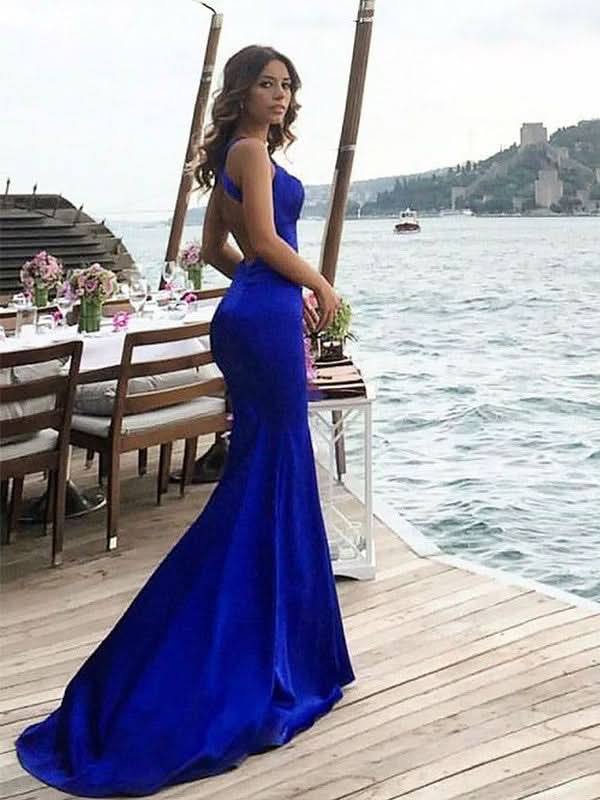 BMbride Sheath Halter Sleeveless With Ruched Satin Prom Dresses BMbride