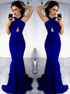 BMbride Sheath Halter Sleeveless With Ruched Satin Prom Dresses BMbride