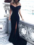 BMbride Sheath Off-the-Shoulder Sleeveless Court Train With Ruched Spandex Prom Dresses BMbride