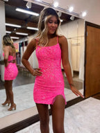 Charming Short Red Sheath Lace Homecoming Dress BM bride