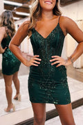 Chic Sheath V-neck Spaghetti Straps Bodice Mini Short Homecoming Dress BM bride
