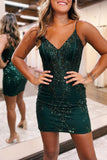 Chic Sheath V-neck Spaghetti Straps Bodice Mini Short Homecoming Dress BM bride