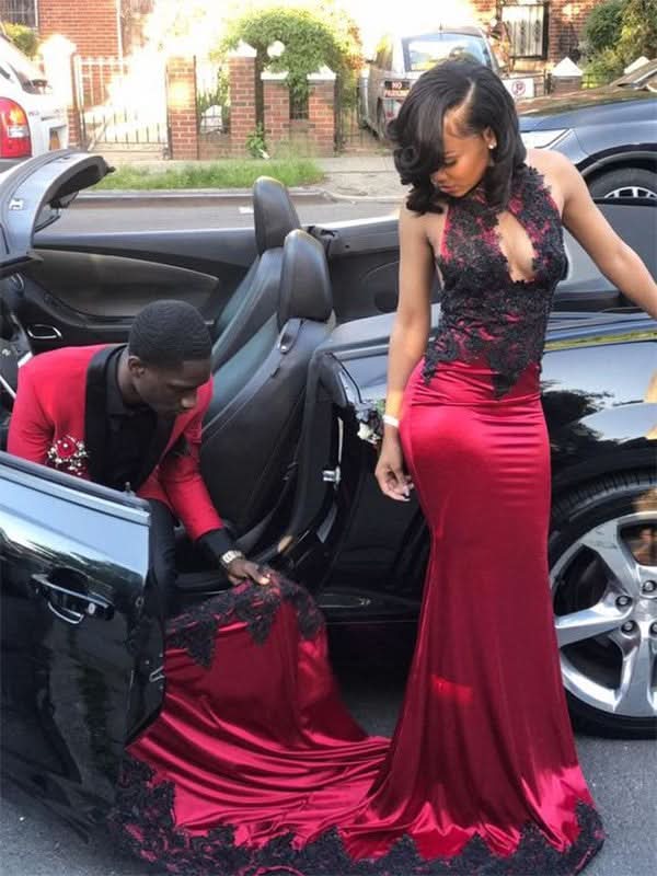 Sheath/Column Jewel Sleeveless Applique Silk like Satin Prom Dresses BM bride