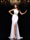 BMbride Sheath/Column One-Shoulder Beading Sleeveless Long Chiffon Prom Dresses BMbride