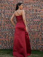 BMbride Sheath/Column Satin Ruched One-Shoulder Sleeveless Floor-Length Prom Dresses BMbride