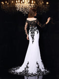 BMbride Sheath/Column Scoop Lace Long Sleeves Long Chiffon Prom Dresses BMbride