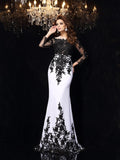 BMbride Sheath/Column Scoop Lace Long Sleeves Long Chiffon Prom Dresses BMbride