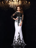 BMbride Sheath/Column Scoop Lace Long Sleeves Long Chiffon Prom Dresses BMbride