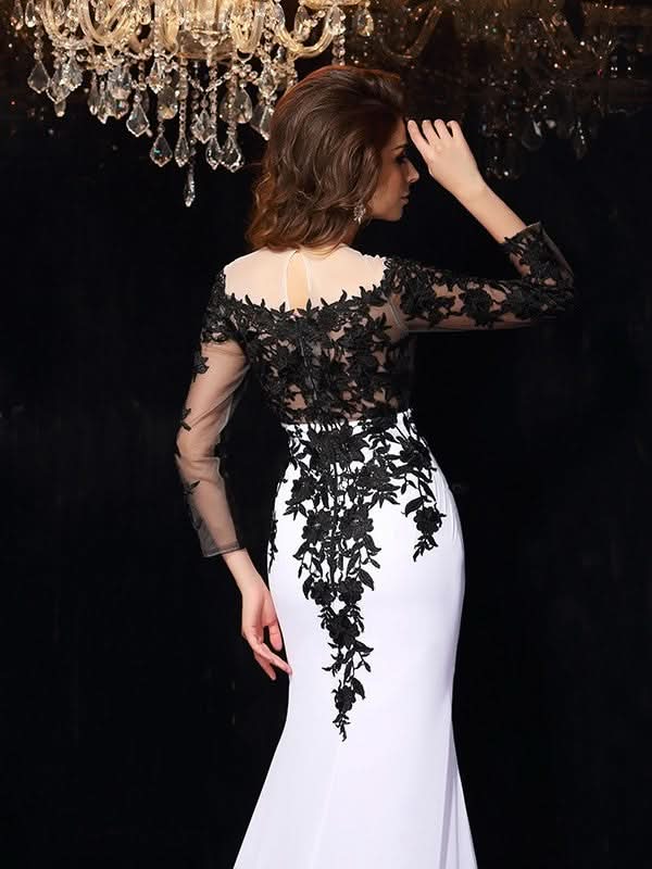 BMbride Sheath/Column Scoop Lace Long Sleeves Long Chiffon Prom Dresses BMbride