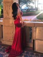 BMbride Sheath/Column Sleeveless Spaghetti Straps Applique Silk like Satin Prom Dresses BMbride