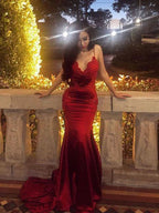 BMbride Sheath/Column Sleeveless Spaghetti Straps Applique Silk like Satin Prom Dresses BMbride