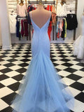 BMbride Sheath/Column Spaghetti Straps Sleeveless Tulle Sequin Prom Dresses BMbride