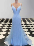 BMbride Sheath/Column Spaghetti Straps Sleeveless Tulle Sequin Prom Dresses BMbride