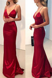 BMbride Sheath/Column Spaghetti Straps V-neck Silk like Satin Prom Dresses BMbride
