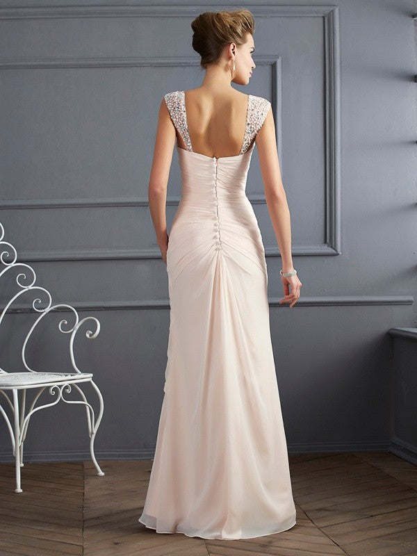 BMbride Sheath/Column Straps Sleeveless Beading Long Chiffon Prom Dresses BMbride