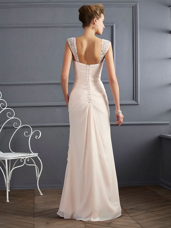 BMbride Sheath/Column Straps Sleeveless Beading Long Chiffon Prom Dresses BMbride
