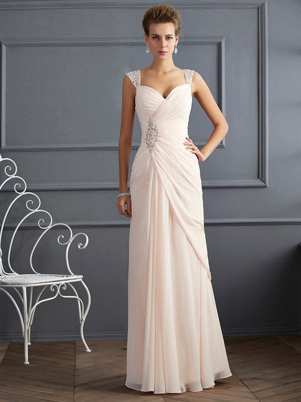 BMbride Sheath/Column Straps Sleeveless Beading Long Chiffon Prom Dresses BMbride