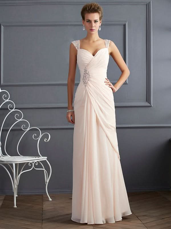 BMbride Sheath/Column Straps Sleeveless Beading Long Chiffon Prom Dresses BMbride