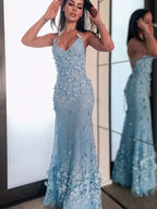 BMbride Sheath/Column Tulle Applique Halter Sleeveless Floor-Length Prom Dresses BMbride