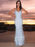BMbride Sheath/Column Tulle Applique Halter Sleeveless Floor-Length Prom Dresses BMbride