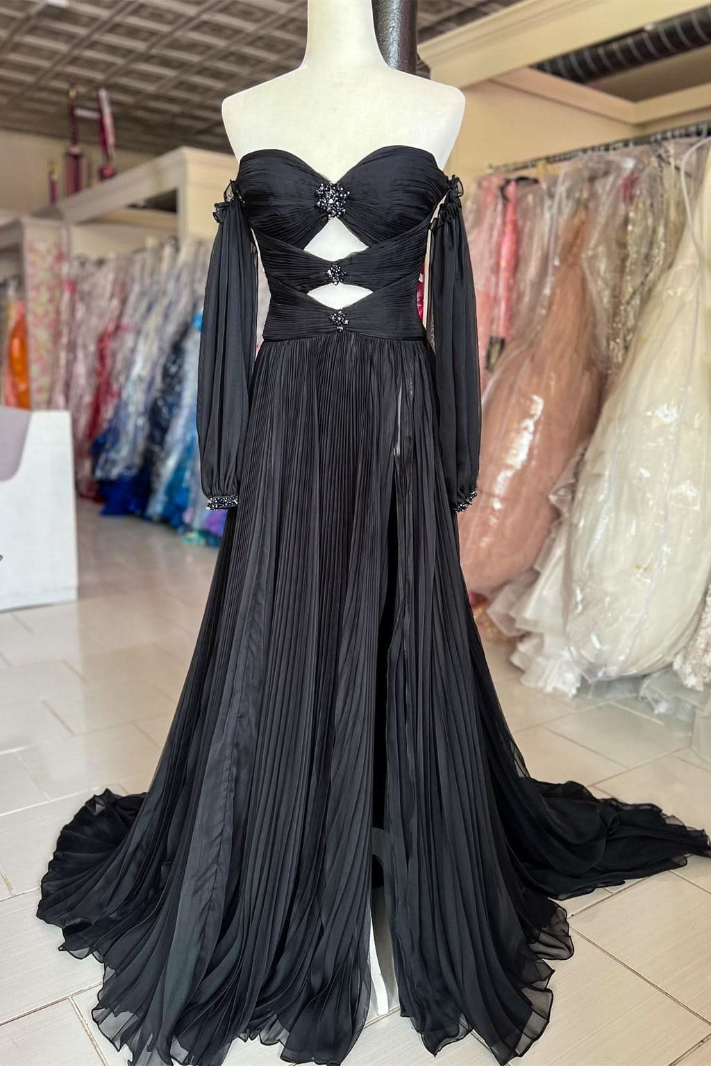 Elegant Hunter Green Rhinestones Strapless A-Line Prom Dress with Sleeves BM bride
