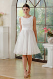 Scoop Neck Chiffon Short Prom Dress with Sequins, Sleeveless Knee-Length Party Gown BM bride