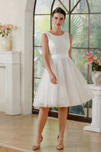 Scoop Neck Chiffon Short Prom Dress with Sequins, Sleeveless Knee-Length Party Gown BM bride