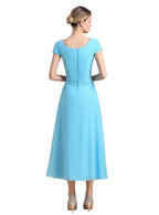Short Sleeves Chiffon Tea-Length Dress BMbride