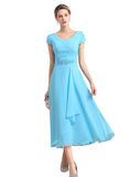 Short Sleeves Chiffon Tea-Length Dress BMbride